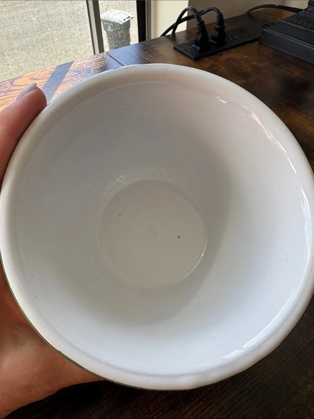 Pottery Barn Yellow and White Ceramic Bowl with Green Trim(one),Made in Italy